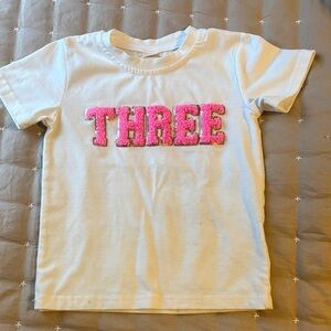 Amazon Kids White Tee with Pink 'Three' Design